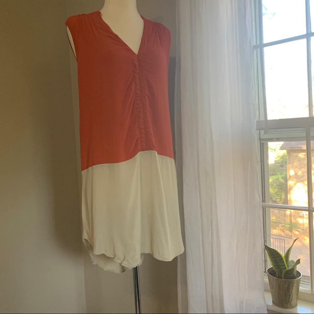 Burnt Orange and Cream Sleeveless Tunic, Large
